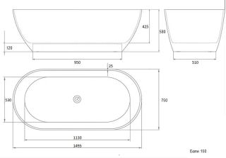 Ванна из искусственного камня AquaStone Бали 150x75см белый